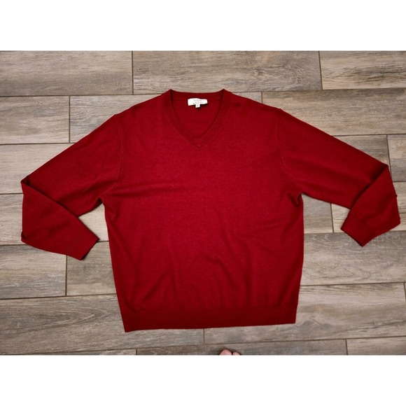 Turnbury Other - Turnbury Mens Extra Fine Merino Wool V Neck Sweater Red Size XL